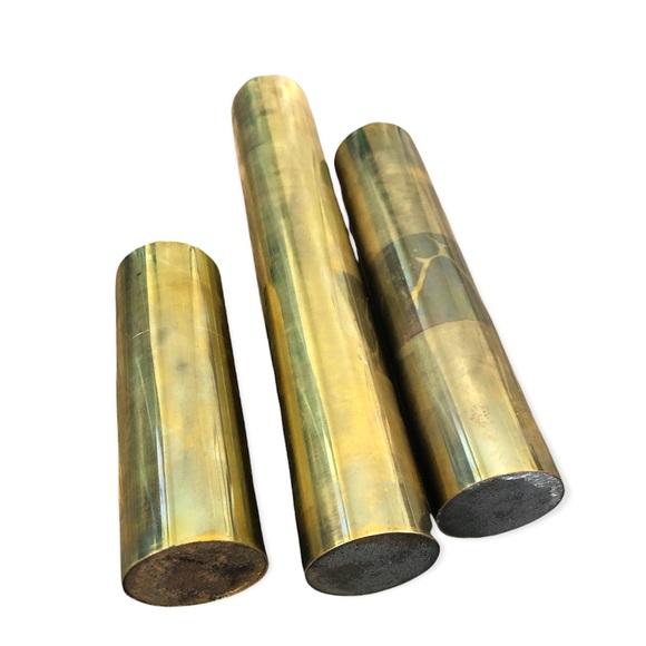 Set Of 3 Vintage MCM Brass Graduated Column Cylinder Candle Holders  Holiday - Picture 3 of 3